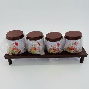 Vintage Floral Tin Canisters Retro Spice Jars Set‎ Of 4 Kitchen MCM Decor New